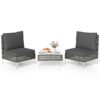 3 Pieces PE Rattan Conversation Chairs with Tempered Glass Coffee Table for Garden Porch-Grey