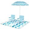 4 Pieces Beach Umbrella Set with 2 Foldable Chairs and Picnic Blanket-Blue