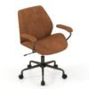 Suede Fabric Office Chair Swivel Adjustable with Padded Arms and Wheels-Brown