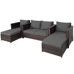 5 Pieces Outdoor Rattan Patio Furniture Set with Removable Cushions-Grey