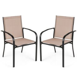 Patio Dining Chair Set of 2 with Breathable Backrest and Seat-Coffee