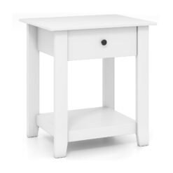 Nightstand with Drawer 3-Tier Modern Bedside Table with Open Shelf-White