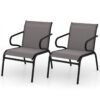 Patio Chairs Set of 2 with Breathable Fabric and Metal Frame-Grey