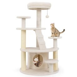 Multi-level Kitty Tower with Padded Perch and Scratching Posts-Beige