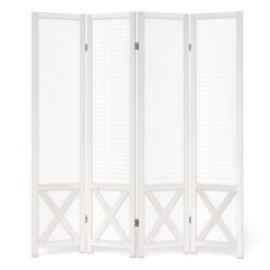 4-Panel Pegboard Room Divider with Solid Wood Frame and Metal Hinges