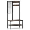4 in 1 Hall Tree with Shoe Bench and 8 Hanging Hooks for Entryway
