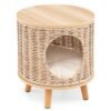Cat House with Breathable Rattan Frame and Rubber Wood Legs-Beige