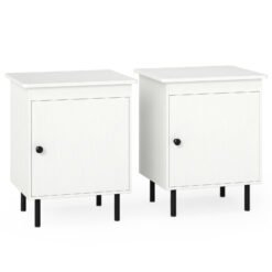Set of 2 modern Nightstand with Cabinet and Heavy-Duty Metal Legs-White