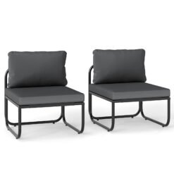 Patio Chairs Set of 2 with Removable Cushions and Adjustable Foot Pads-Grey