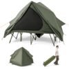 2-Person Foldable Off-Ground Camping Cot Tent with Wheeled Bag-Green