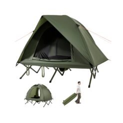 2-Person Camping Cot Tent Foldable Off-Ground Camping Combo for Adults-Green