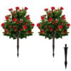 80cm Artificial Camellia Tree Set of 2 with Ground Spikes-Green-Set of 2