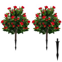 80cm Artificial Camellia Tree Set of 2 with Ground Spikes-Green-Set of 2