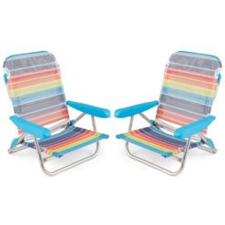 2 Pack Foldable Beach Chair with Armrests and Carry Strap-Colourful-S