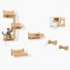 6 Pieces Cat Wall Furniture Set with Food Water Bowl and 3-step Cat Tree-Natural