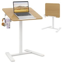Foldable Mobile Standing Desk Rolling Laptop Desk with 90° Tiltable Tabletop-Natural