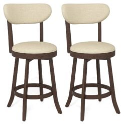 64/77CM Counter Height Chairs Set of 2 with Padded Seat and Backrest-Brown-Size 1