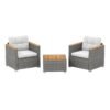 3 Pieces Patio Rattan Furniture Set with Cushions and Acacia Wood Top Coffee Table-White