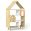 Kids Dollhouse Bookshelf with 2 Doors for Playroom Bedroom-Natural