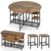3-Piece Folding Dining Table Set with Large Tabletop and Storage Racks-Rustic Brown