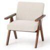 Modern Accent Chair Linen Fabric Armchair with Solid Acacia Wood Frame-Beige