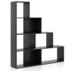 4-Tier Stepped Bookshelf Modern Ladder Bookcase with 6 Storage Cubes-Black