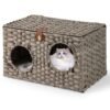 Foldable Cat Bed for Indoor Cats 60 cm x 35 cm x 35 cm Large Rattan Kitten Condo House-Grey
