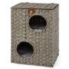 Rattan Cat House for Indoor 2-Tier Cat Condo Space Saving Kitty Bed Footrest Nightstand-Grey