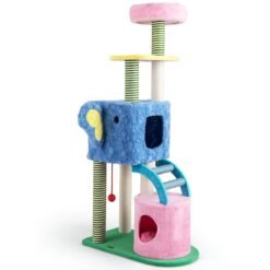 Elephant Themed Cat Tree for Cats with Condos and Padded Perch-Colourful