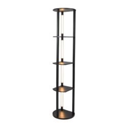 Modern Shelf Floor Lamp Wood Freestanding Display Rack with 4 Rotatable LED Strips