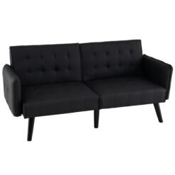 164 CM Convertible Futon Sofa Bed with 3-Position Adjustable Backrests-Black