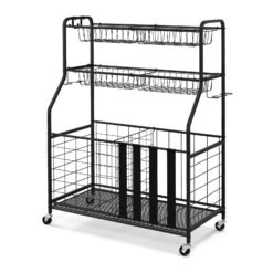 Sports Equipment Storage Rack Rolling Sports Ball Storage Cart-Black