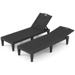 Chaise Lounge Chairs Set of 2 with 5-Position Adjustable Backrests-Black