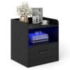 Modern Nightstand with Drawer and Open Shelf for Living Room and Bedroom-Black