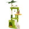 Cute Cat Tree for Adult Cats Multi-level Kitty Tower with Artificial Leaves-Green