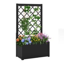 112CM Metal Planter Box with Trellis for Climbing Plants-Black