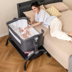 Baby Bassinet Bedside Sleeper with 7-Height Adjustment for Newborns-Grey