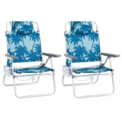 2-Pack Beach Chairs 5-Position Adjustable Folding Chair with Towel Bar-Blue