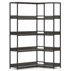 5-Tier Corner Bookshelf with Metal Frame for Living Room-Oak