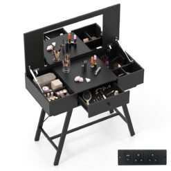 2-in-1 Vanity Desk with Mirror and Charging Station-Black
