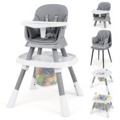 16-in-1 Convertible Baby High Chair with Removable Tray and 5-Point Harness-Grey