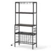 Wine Organizer with Power Outlet Multi-Tier Bakers Rack with Glass-Grey