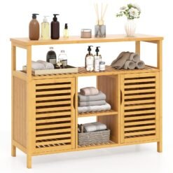 Bamboo Bathroom Cabinet 2-Door Storage Organizer with Shelves-Natural