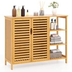2-Door Bamboo Bathroom Cabinet with Shelves-Natural