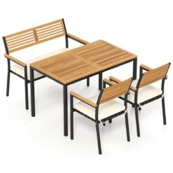 4-Piece Patio Dining Set Outdoor Wood Metal Furniture-White