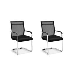 Set of 2 Executive Office Guest Chairs with Metal Sled Base-Black