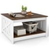 Farmhouse Coffee Table with Storage Shelf and Open Compartment-White