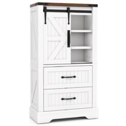 Farmhouse Bathroom Floor Cabinet with Sliding Barn Door-White