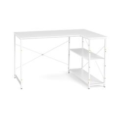 L-shaped Computer Desk Reversible Corner Desk with Adjustable Shelf-White