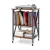 Mobile Record Player Stand with Vinyl Storage Shelves and Dividers-Rustic Brown